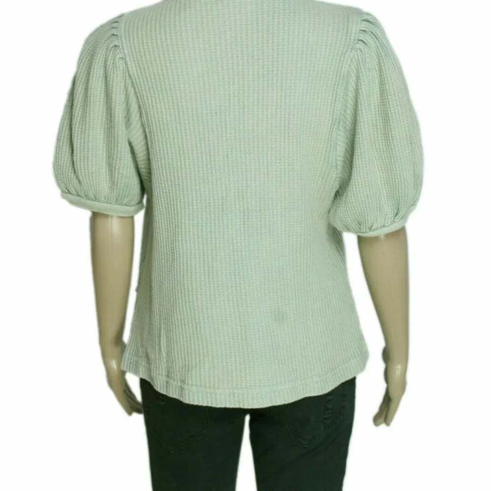 Free People FP One Hayden Thermal Waffle Knit Puff Sleeve Top M NEW